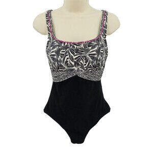 Profile by Gottex Womens 10 Black White One Piece Swimsuit Scoop Neck Swimwear
